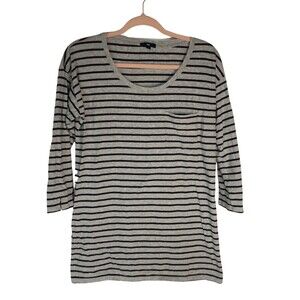 GAP Striped Black Gray Shirt T-Shirt Blouse Size Womens Small 3/4 Sleeves